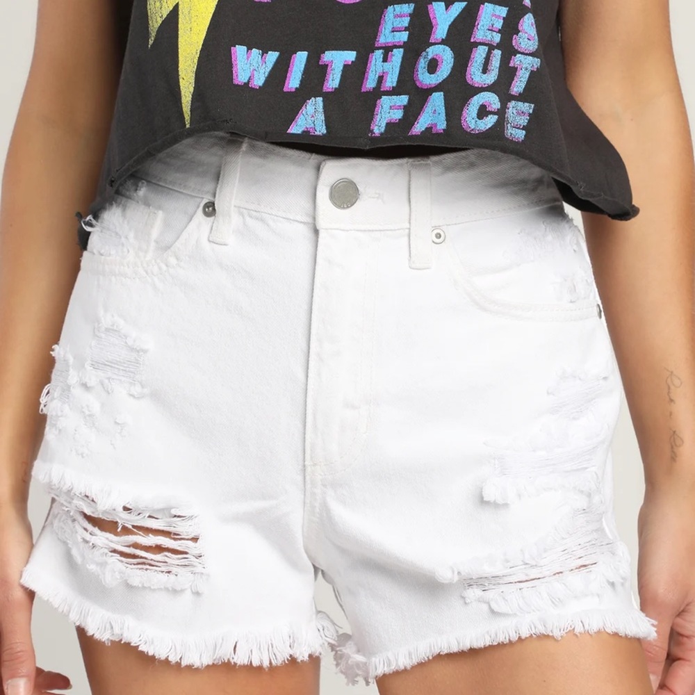 White High Rise Distressed Cutoff Shorts